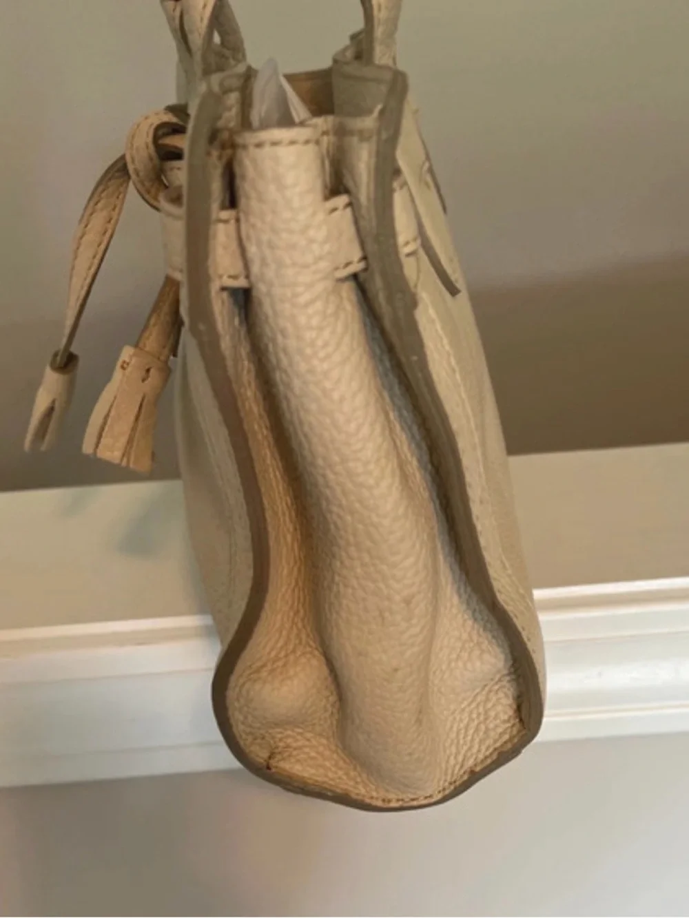 Dooney & Bourke Cream Pebbled Leather Shoulder Bag with Charm